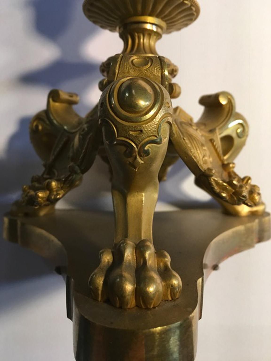 Italy Mid 18th Century Empire Pair Brass Candle Holders photo 2380.0