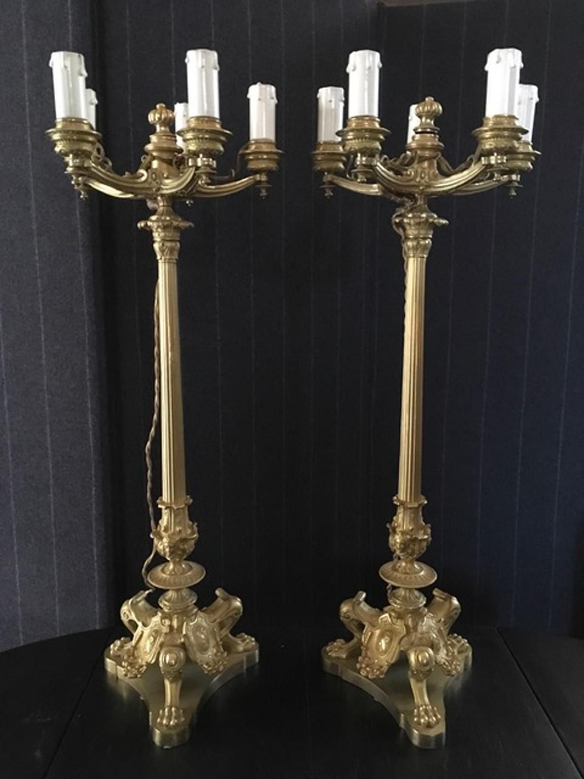 Italy Mid 18th Century Empire Pair Brass Candle Holders photo vintage