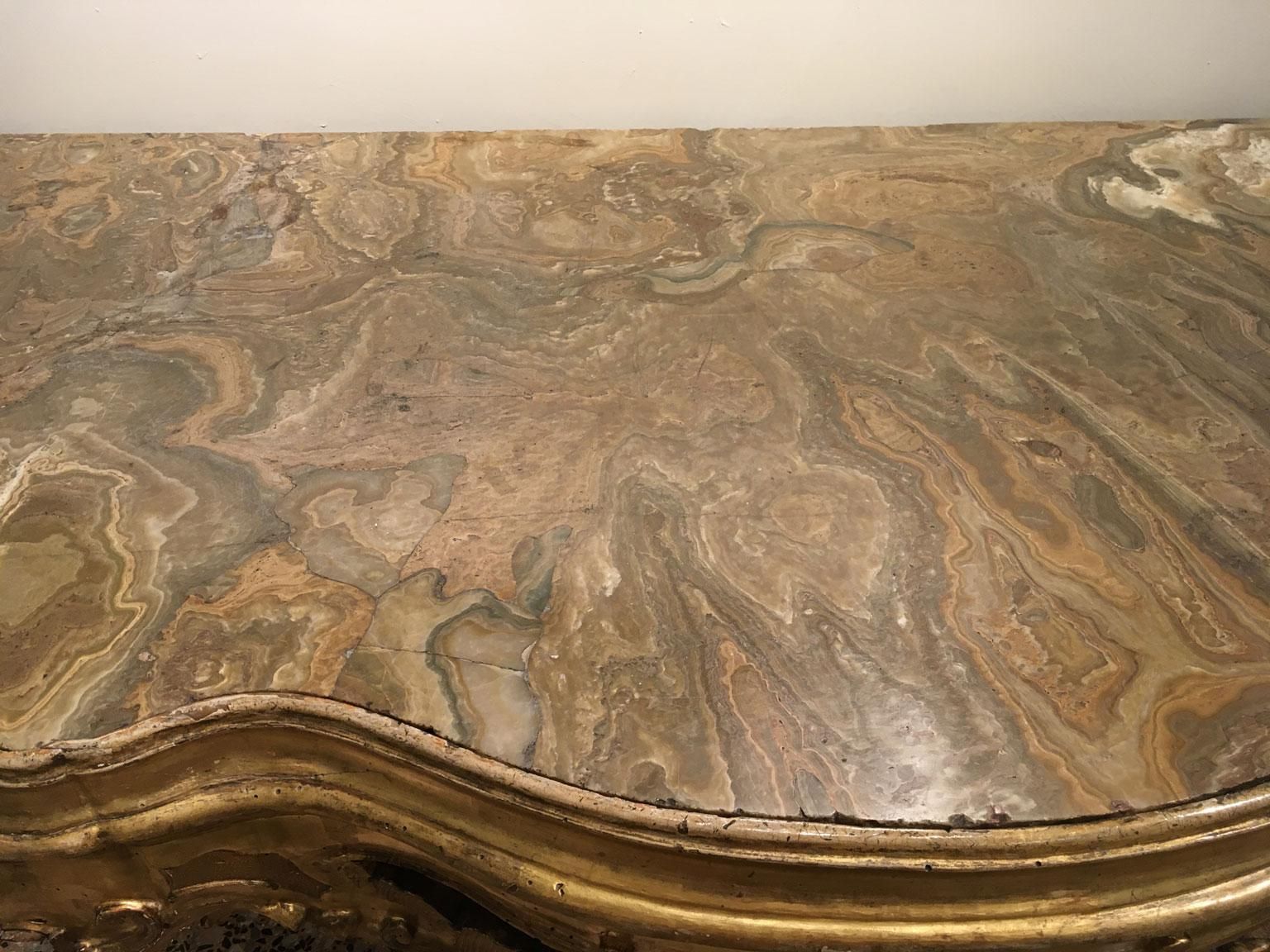 1725 Venezia Italy Giltwood Engraved Console With Onyx  Marble Top photo 76487.0