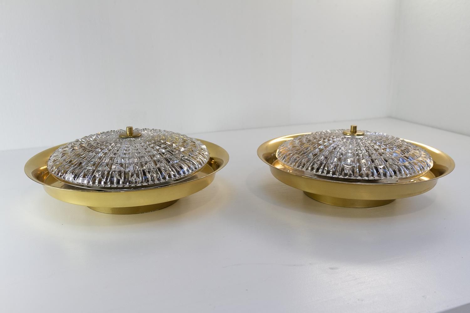 Orrefors Brass Wall Or Ceiling Lamps By Fagerlund For Lyfa, 1960s. Set Of 2. photo furniture