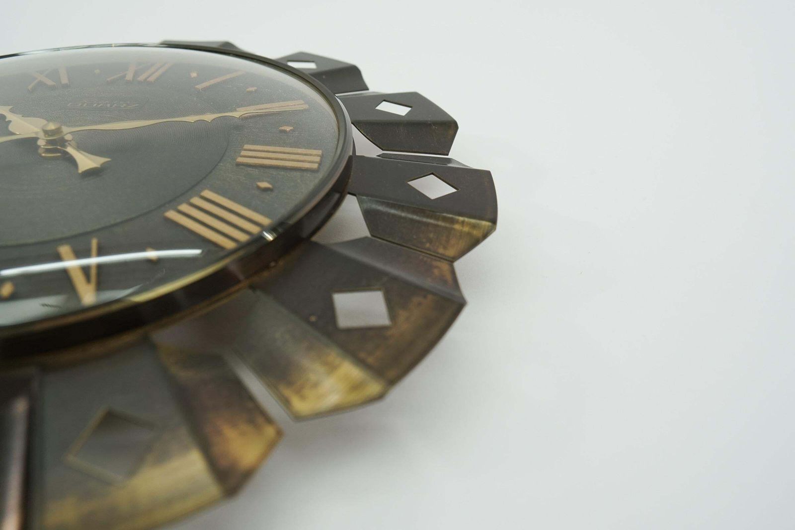 Mid Century Modern Sunburst Wall Clock By Richter Quarz In Brass, 1960s Germany photo vinterior
