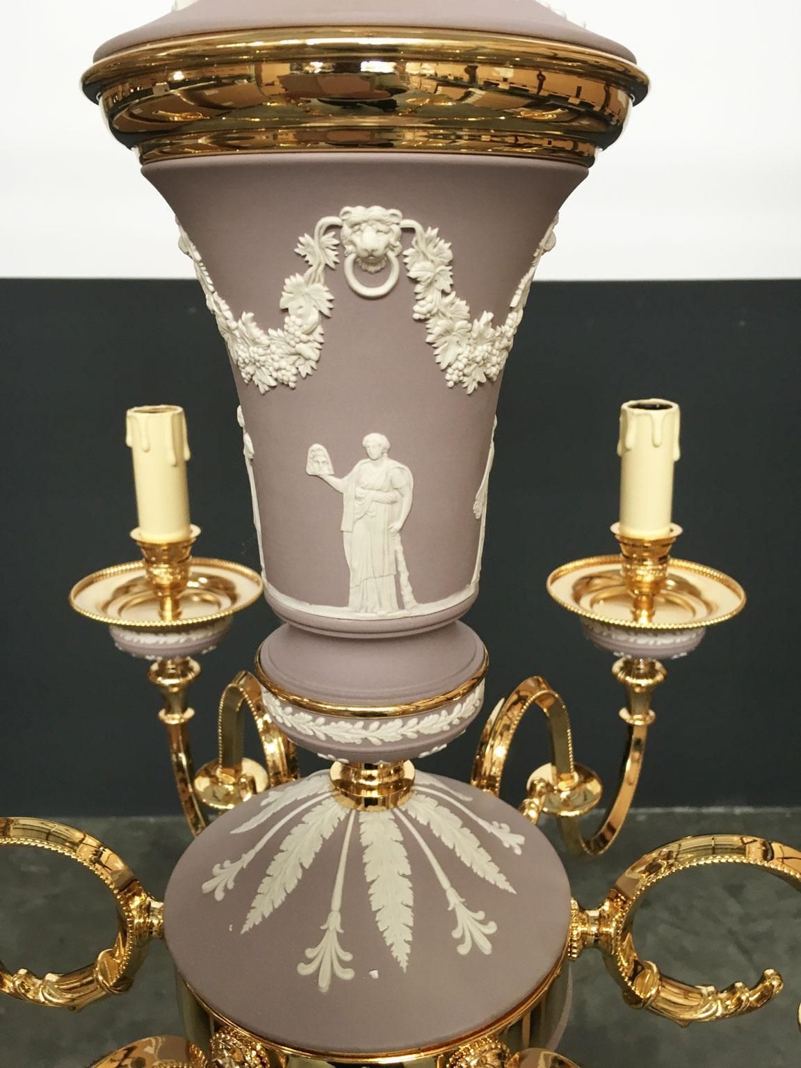 photo vinterior 1970 Italy Lilac Brass And Porcelain Chandelier Hollywood Regency Style 6 Lights