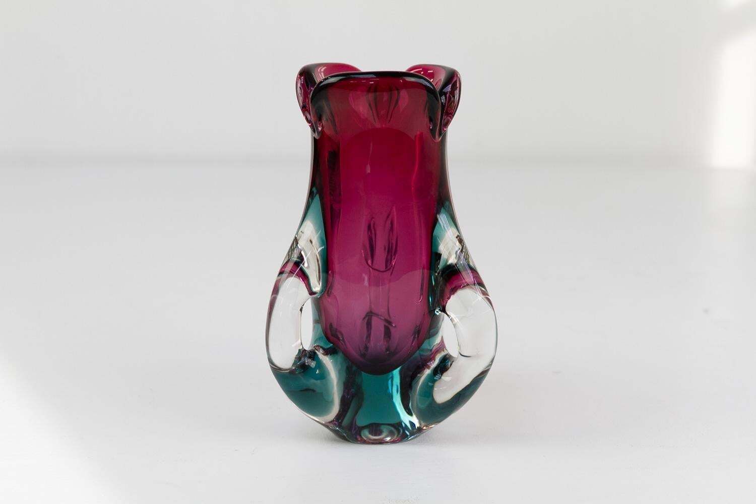 photo furniture Italian Mid Century Modern Purple And Green Murano Glass Vase, 1960s.