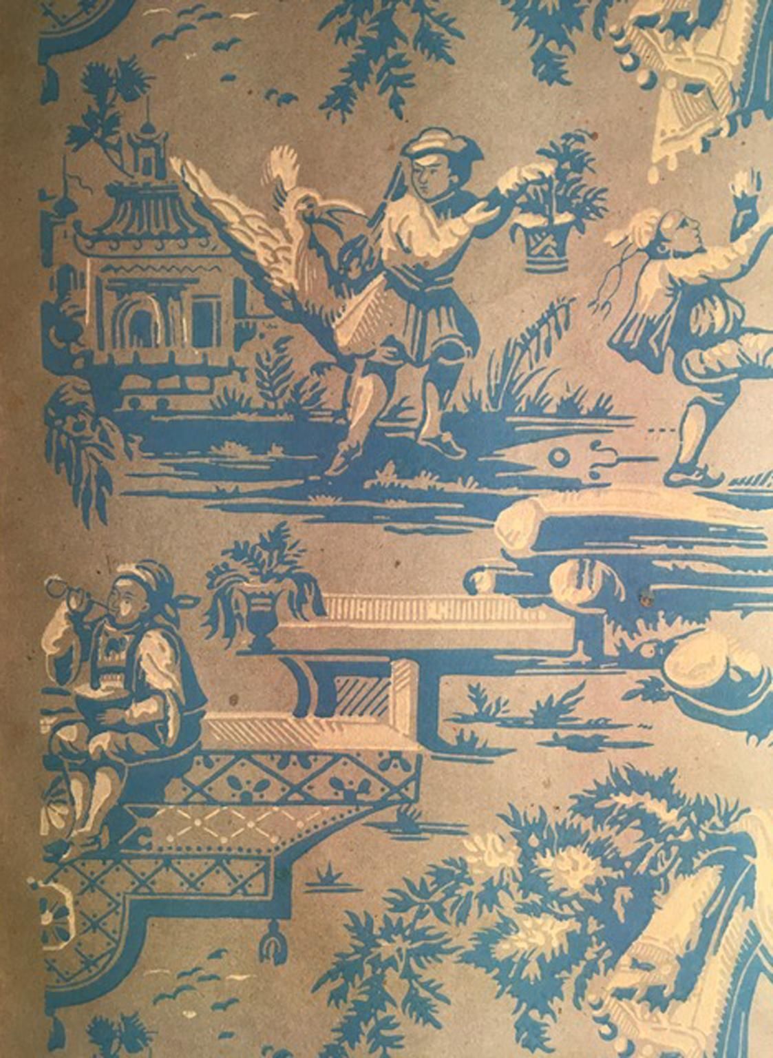 photo vinterior France 18th Century Wallpaper With Landscape Scenes In Turquoise Color