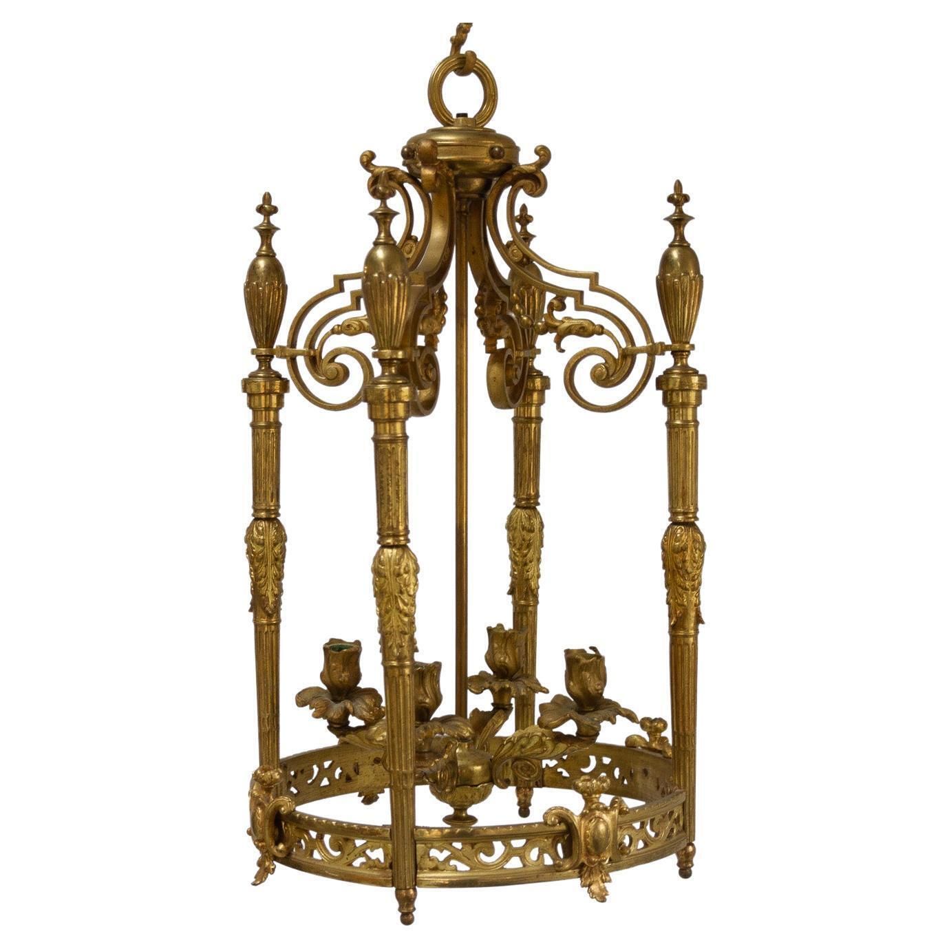 Antique French Napoleon III Gilded Bronze Chandelier, 1850s