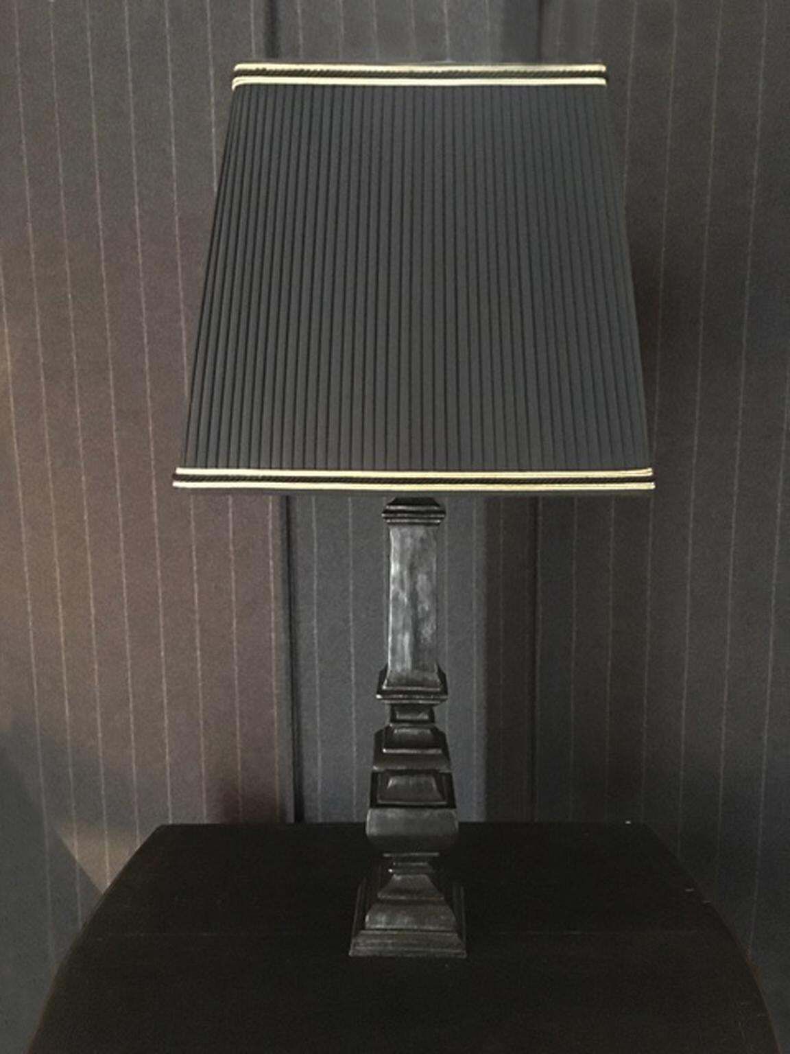 France Black Laquered Wood Table Lamp With Black Fabric Lampshade photo furniture