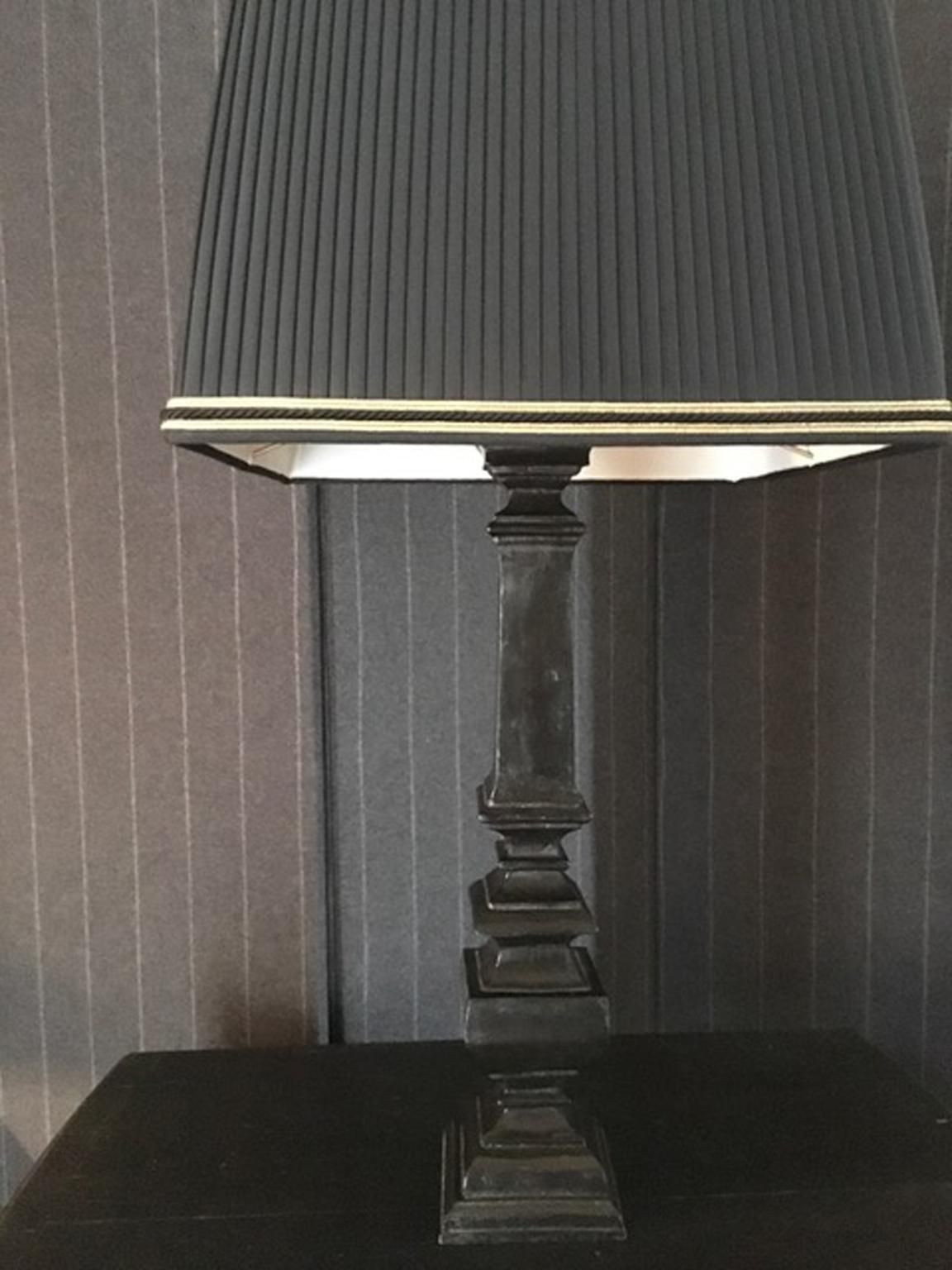 France Black Laquered Wood Table Lamp With Black Fabric Lampshade photo Lighting