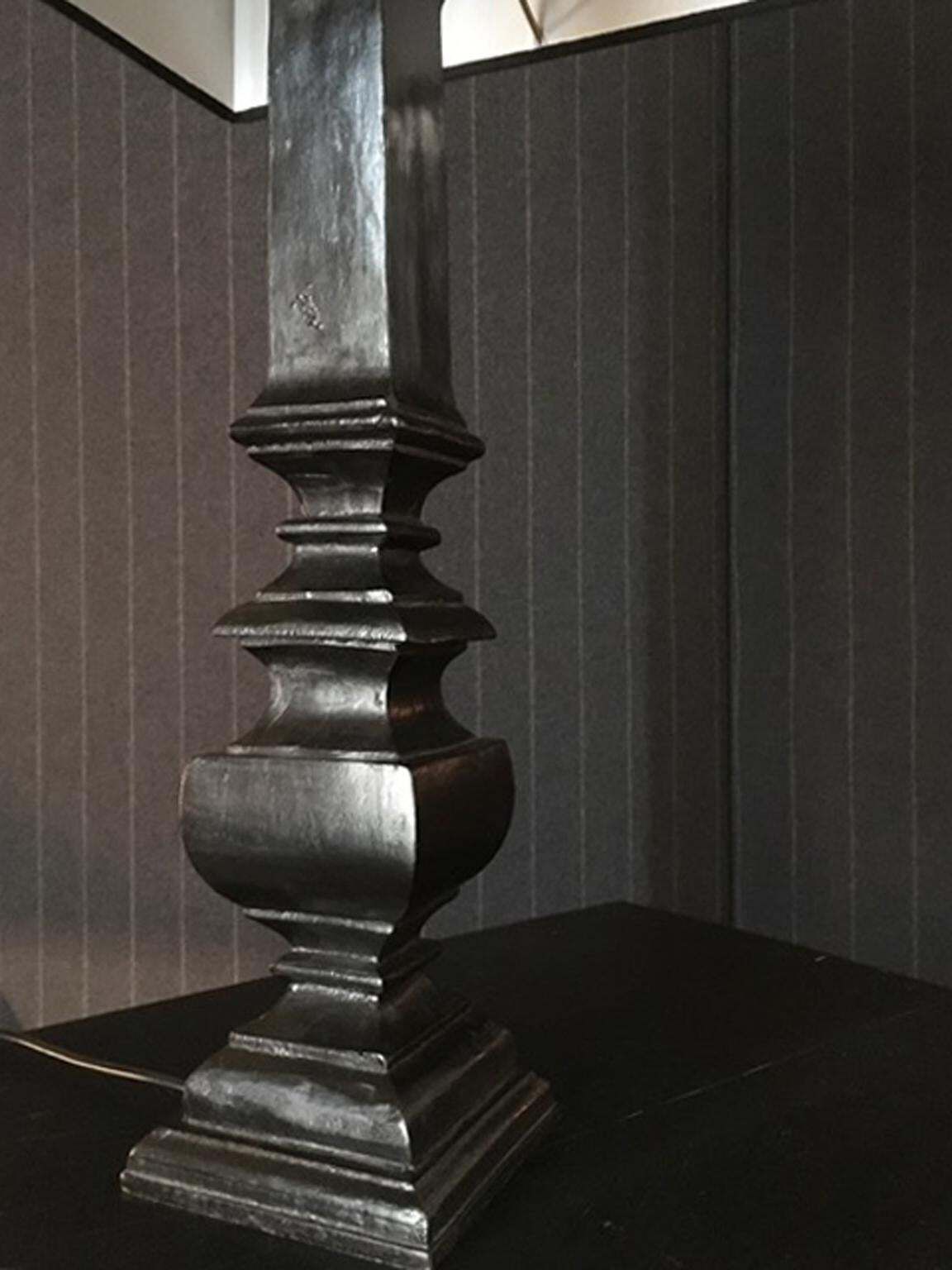 France Black Laquered Wood Table Lamp With Black Fabric Lampshade photo buy