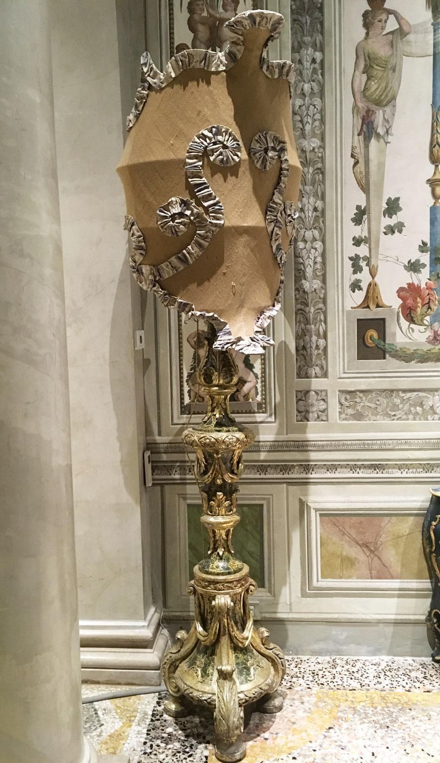 Italy Late 18th Century Pair Of Lacquered And Gilted Wooden Carved Torches Lamps photo Lighting