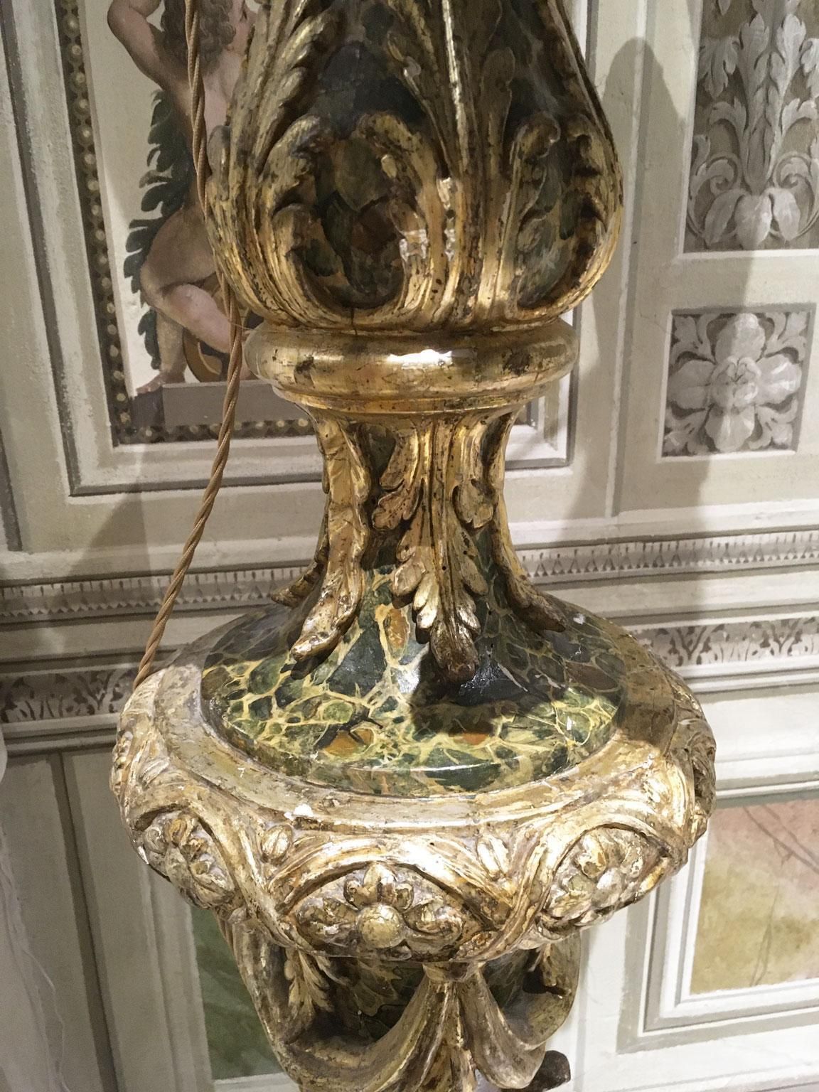 photo furniture Italy Late 18th Century Pair Of Lacquered And Gilted Wooden Carved Torches Lamps