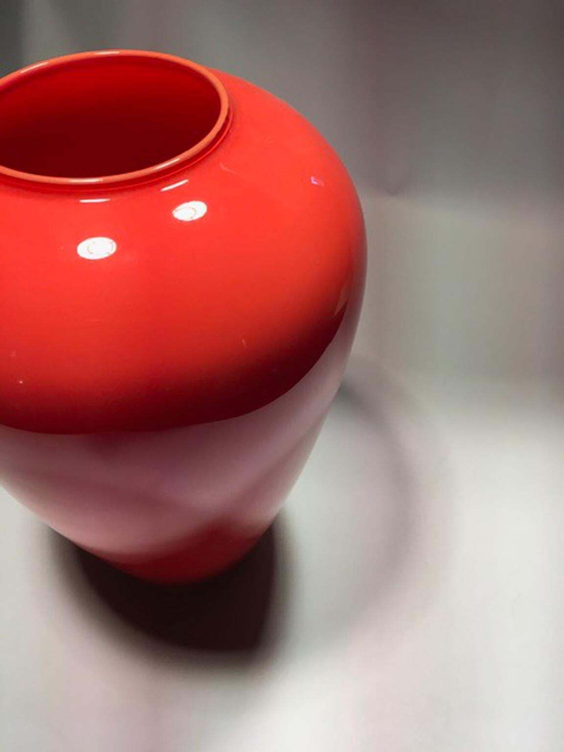 Italy 1990  Post Modern Orange Murano Glass Vase photo vinterior