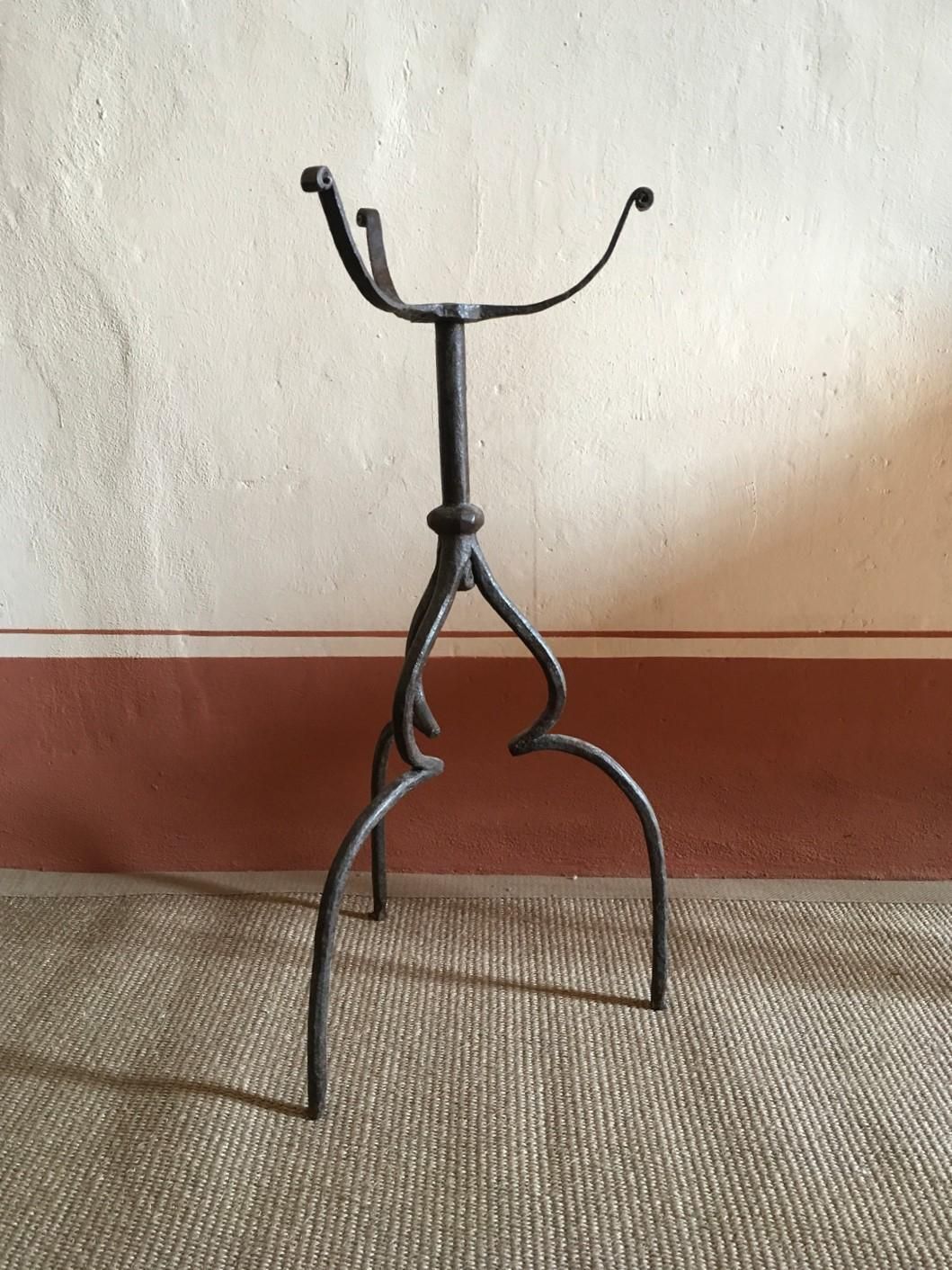 Italy 14th Century  Medieval Black Wrought Cast Iron Tripode Pedestal photo furniture
