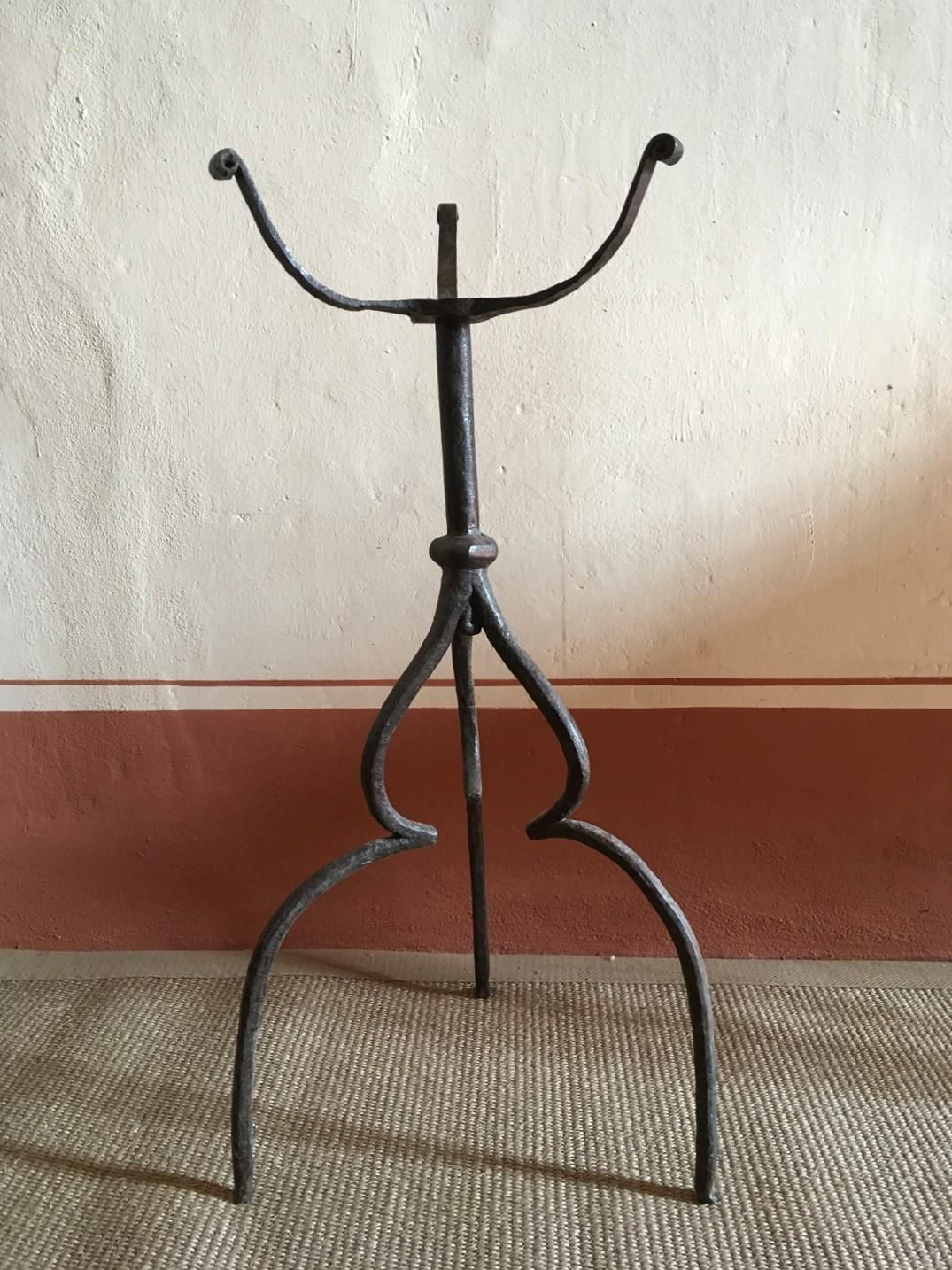 Italy 14th Century  Medieval Black Wrought Cast Iron Tripode Pedestal photo for sale