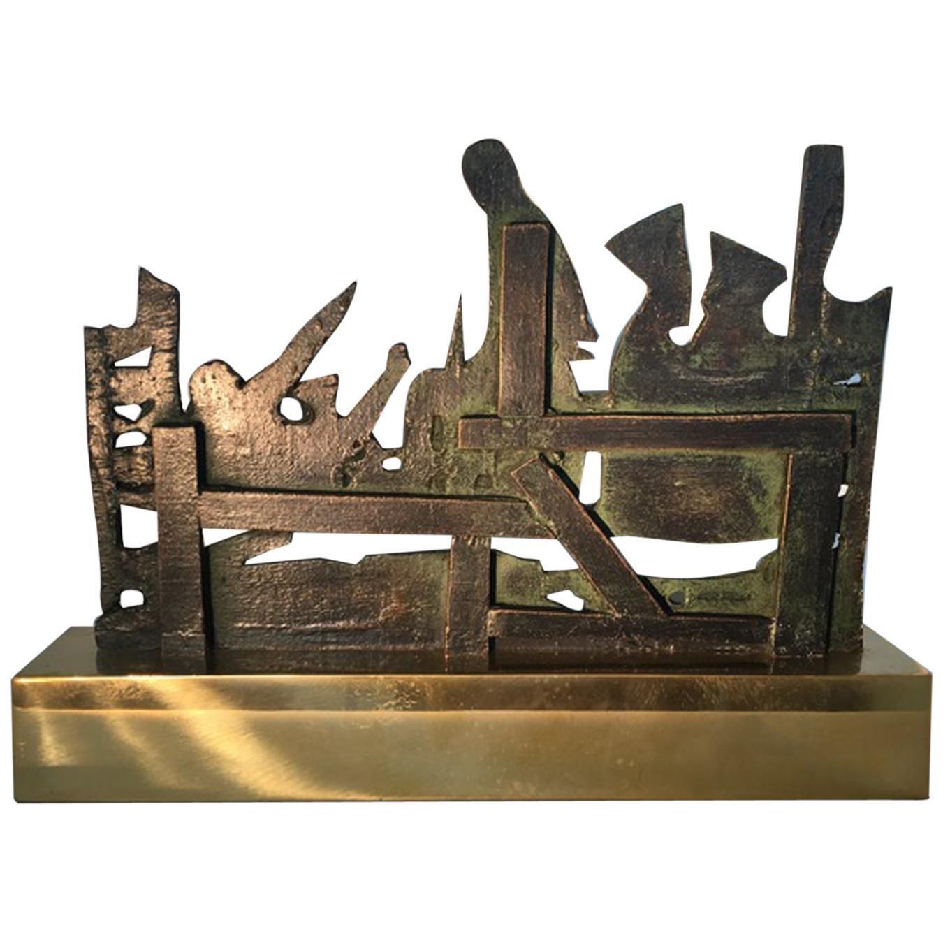 1980 Italy Bronze And Brass Abstract Sculpture By Nevio De Luca
