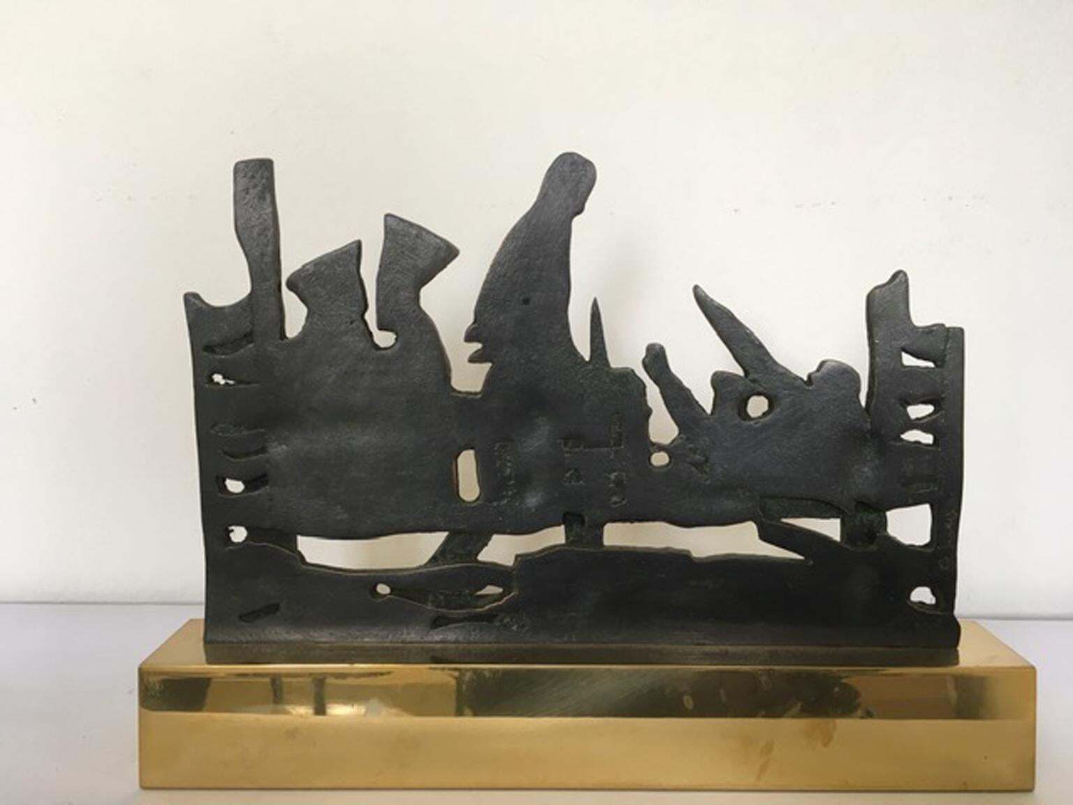 photo buy 1980 Italy Bronze And Brass Abstract Sculpture By Nevio De Luca
