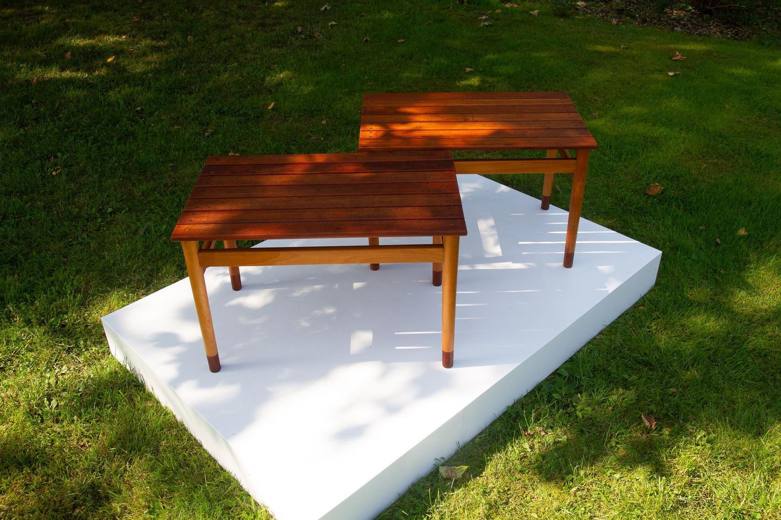 Vintage Danish Teak And Beech Side Tables 1950s, Set Of 2 photo furniture