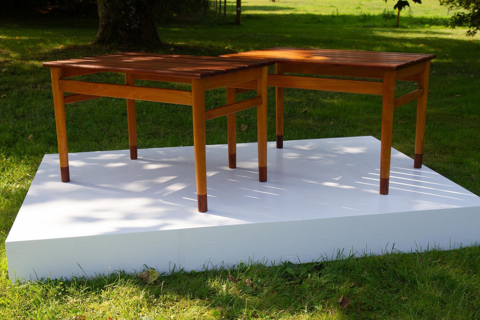 Vintage Danish Teak And Beech Side Tables 1950s, Set Of 2 photo for sale