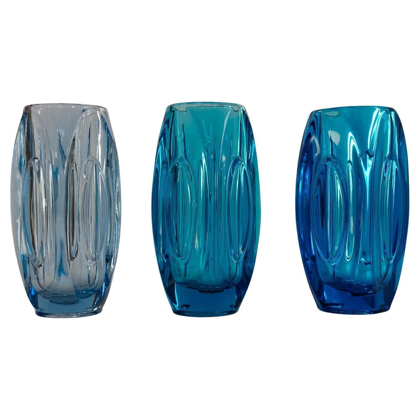 Mid Century Glass Vases By Rudolf Schrötter For Sklo Union, 1950s. Set Of 3.