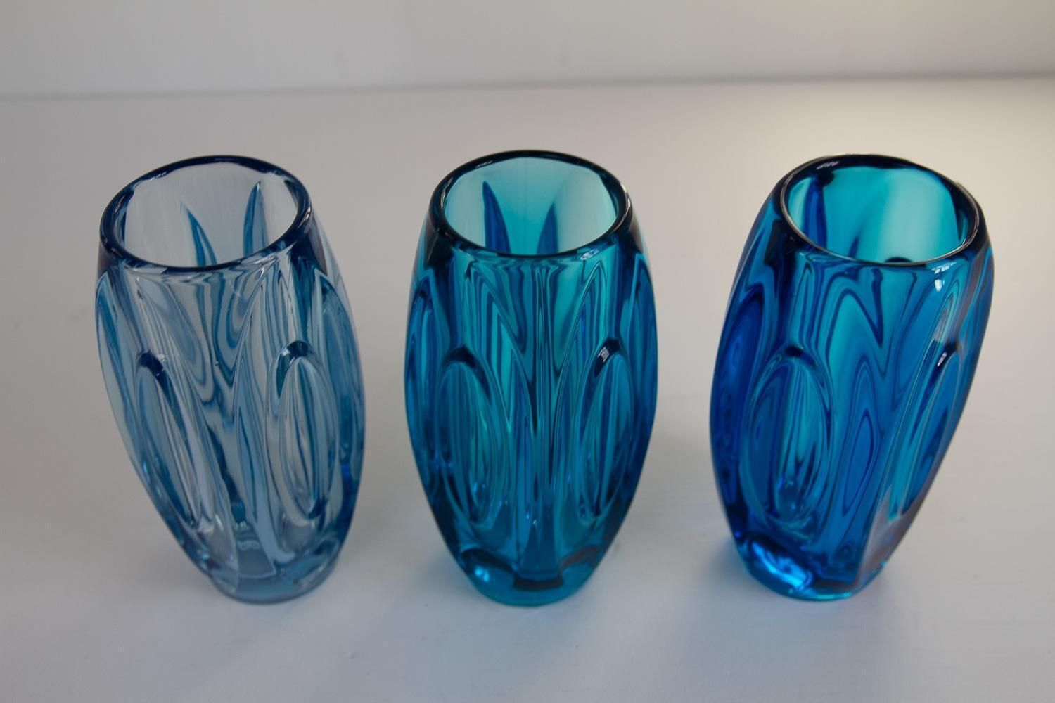 Mid Century Glass Vases By Rudolf Schrötter For Sklo Union, 1950s. Set Of 3. photo Home Decor