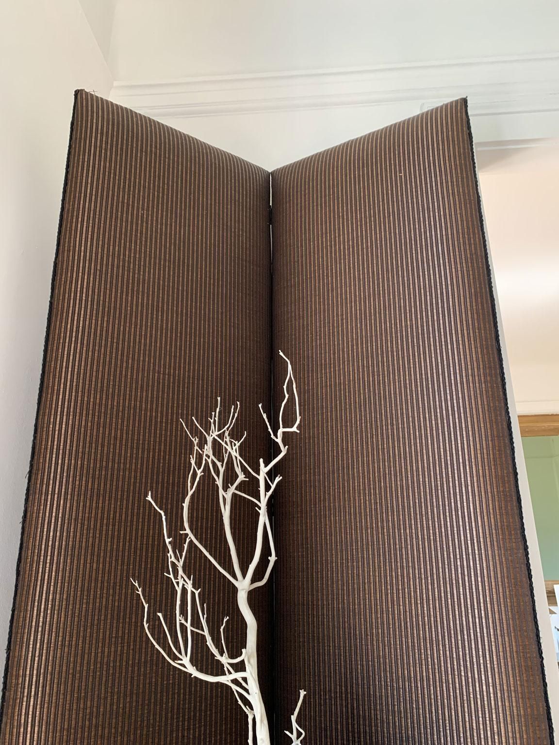 photo vintage Italy 1990 Post Modern Set Two Black And Brown Upholstered Screens
