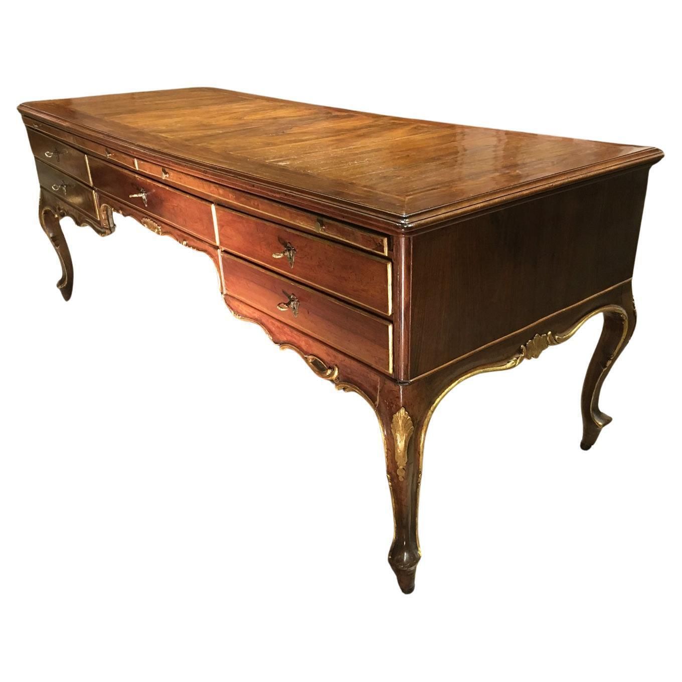 1750 Venezia Italy Baroque Carved And Inlaid Walnut Desk With Drawers