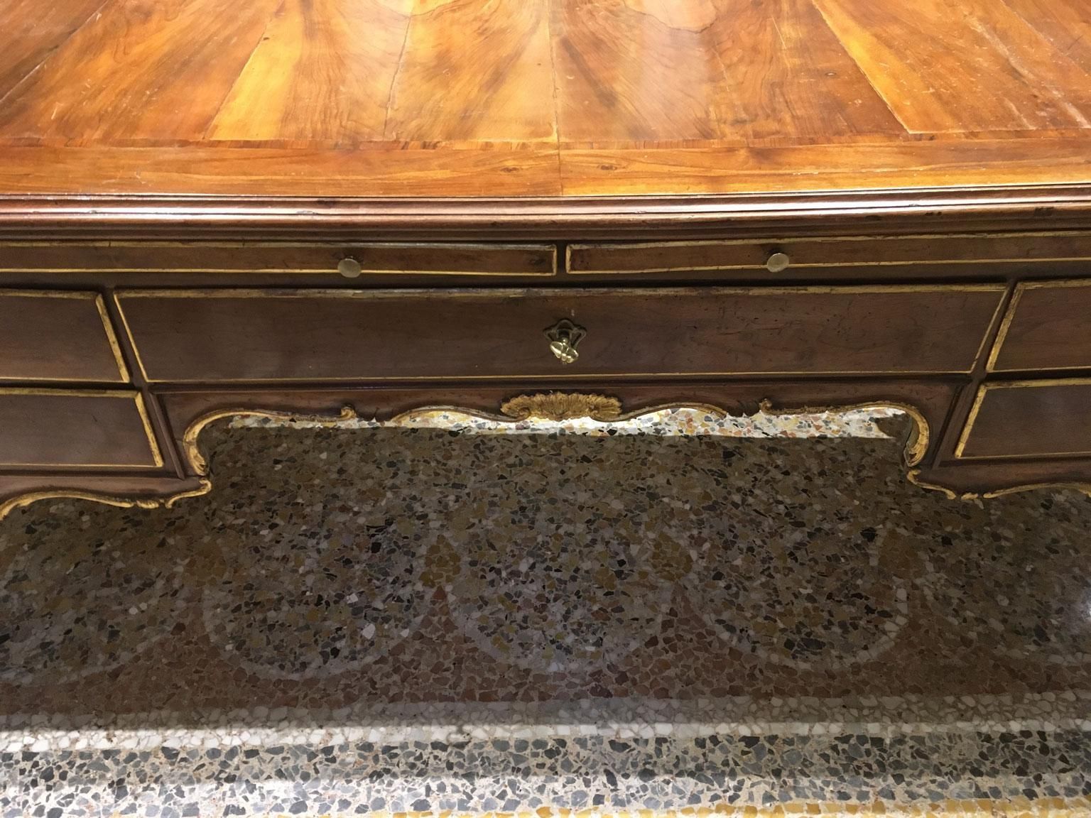 1750 Venezia Italy Baroque Carved And Inlaid Walnut Desk With Drawers photo for sale