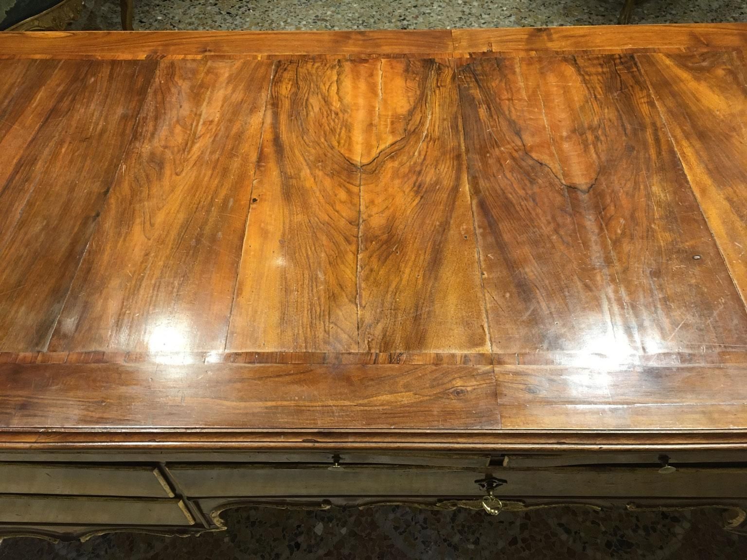 1750 Venezia Italy Baroque Carved And Inlaid Walnut Desk With Drawers photo vintage