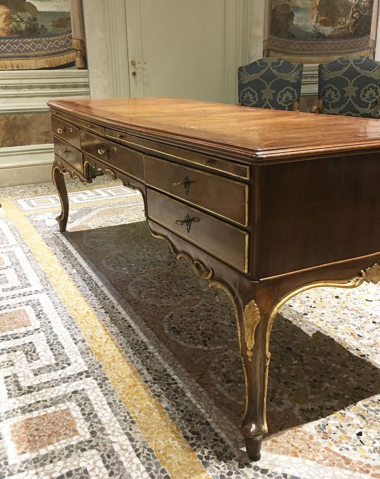 Furniture 1750 Venezia Italy Baroque Carved And Inlaid Walnut Desk With Drawers photo