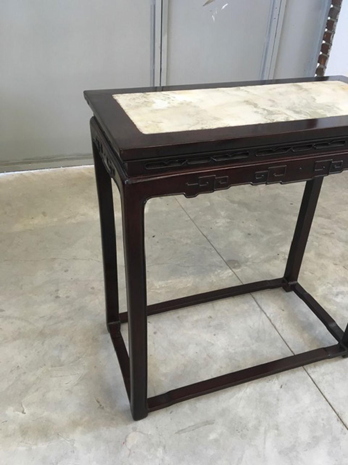 photo buy Early 20th Century China Export Elmwood Console With Carrara Marble