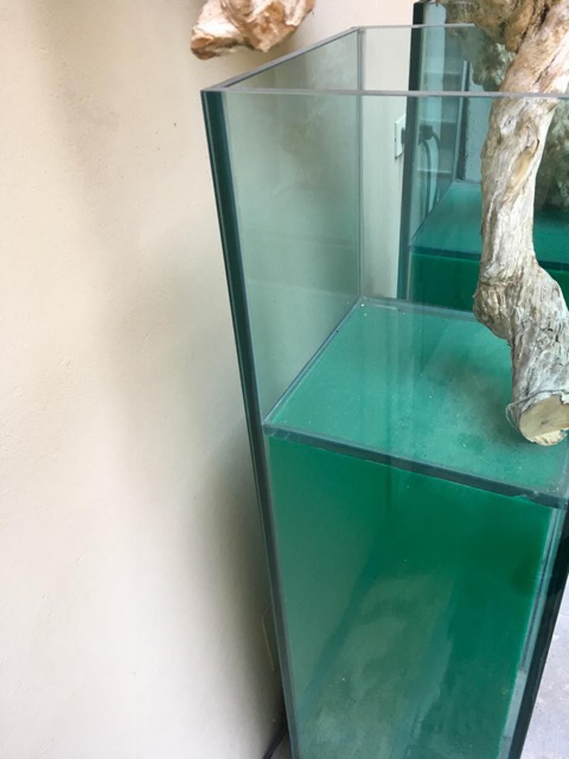 photo buy Italian Design Pair Of Green Lightened Clear Crystal Pedestal With Vases Inside