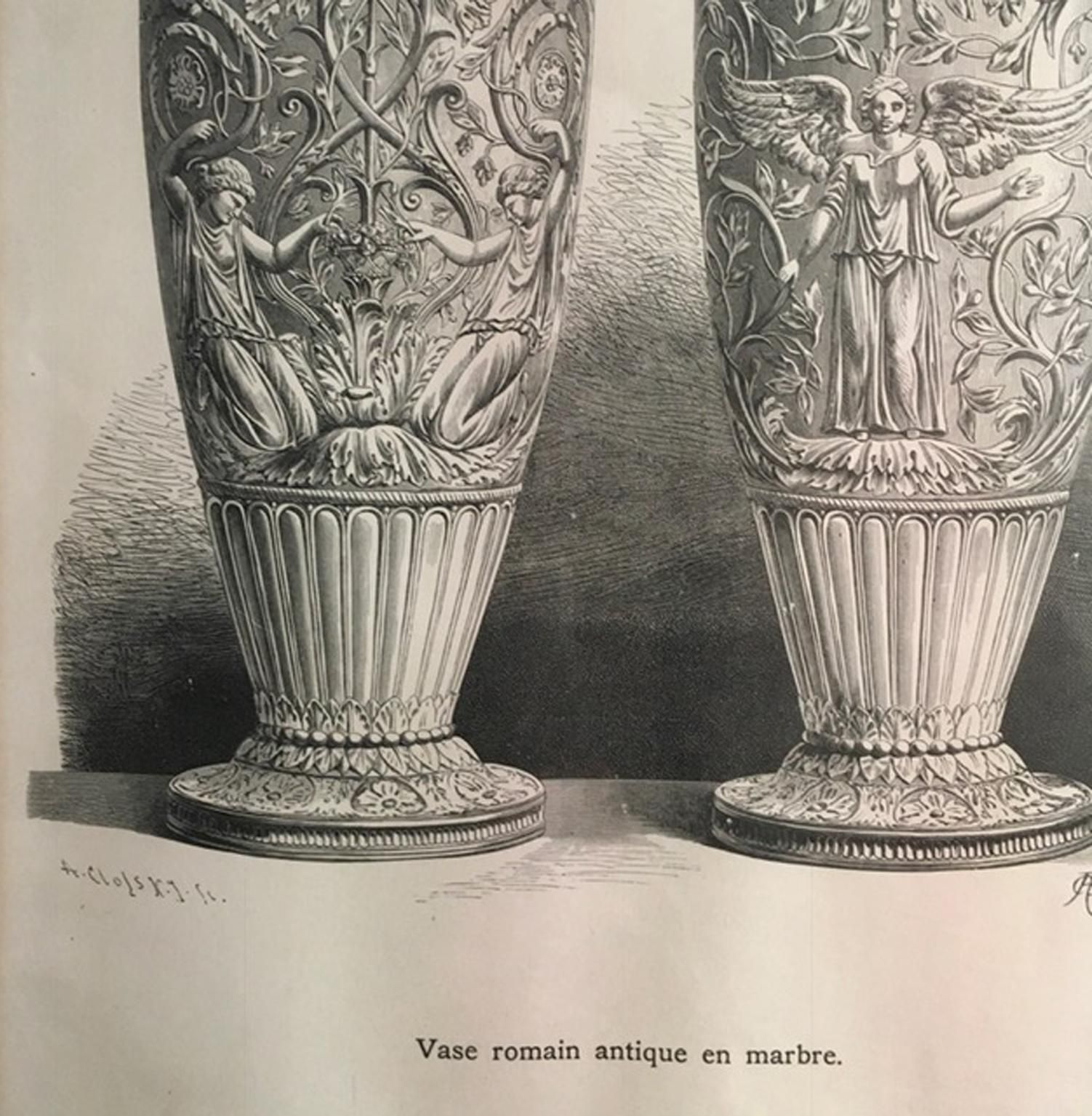 1850 France Antique Roman Marble Urnes Neoclassical Black And White Print photo buy