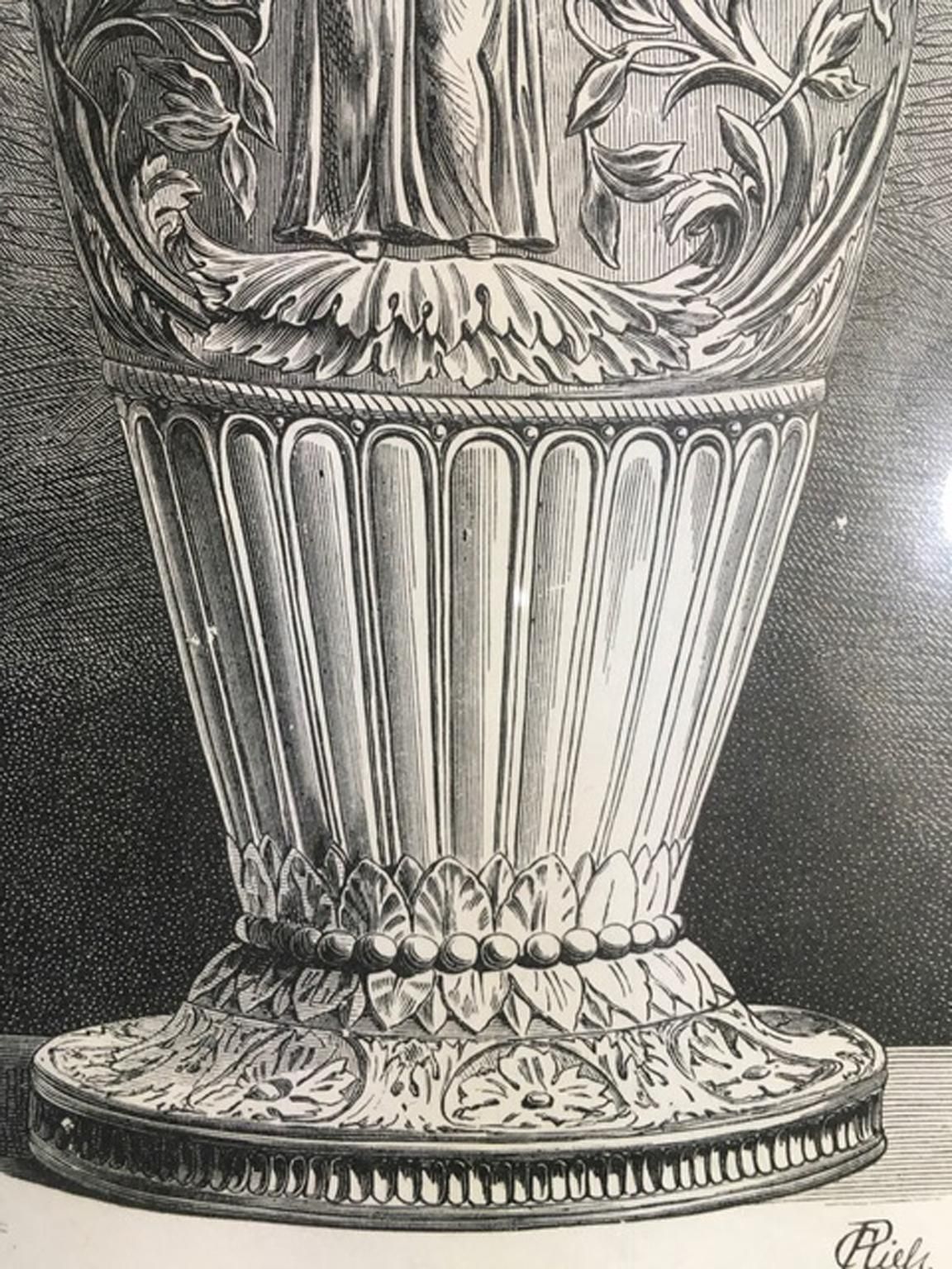 Art 1850 France Antique Roman Marble Urnes Neoclassical Black And White Print photo