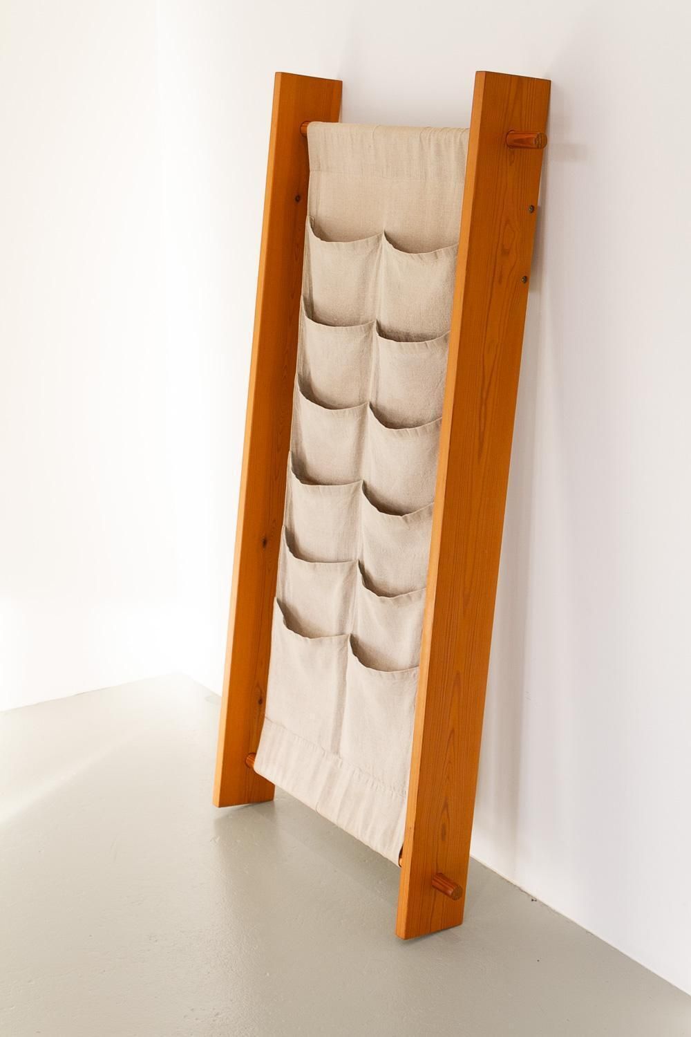 Scandinavian Modern Pine And Canvas Magazine Rack, 1970s. photo furniture