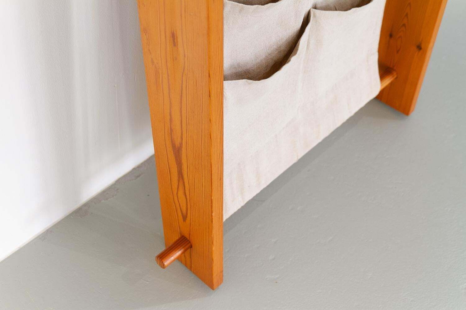 Scandinavian Modern Pine And Canvas Magazine Rack, 1970s. photo vintage