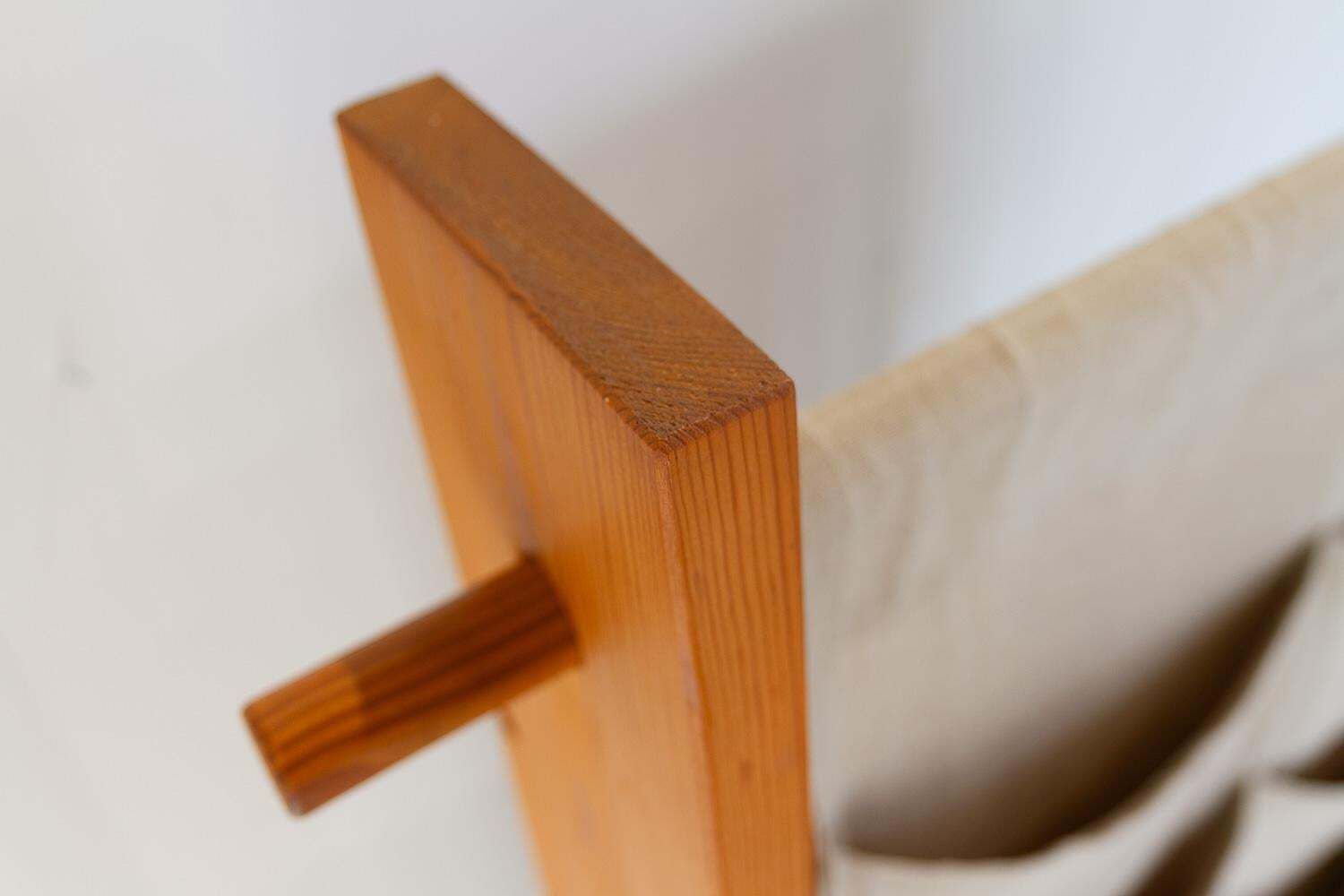 Home Decor Scandinavian Modern Pine And Canvas Magazine Rack, 1970s. photo