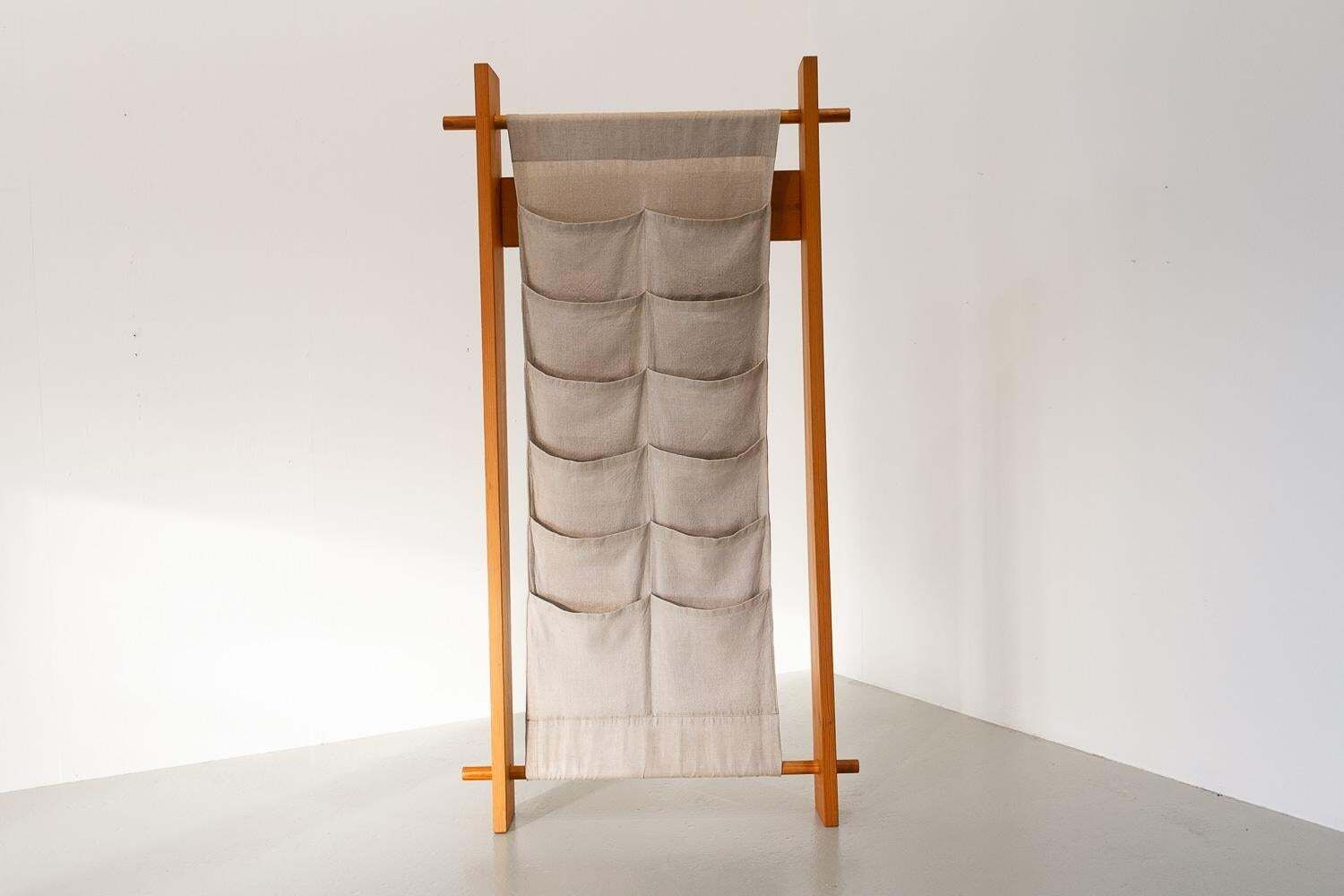 722.0 Scandinavian Modern Pine And Canvas Magazine Rack, 1970s. photo