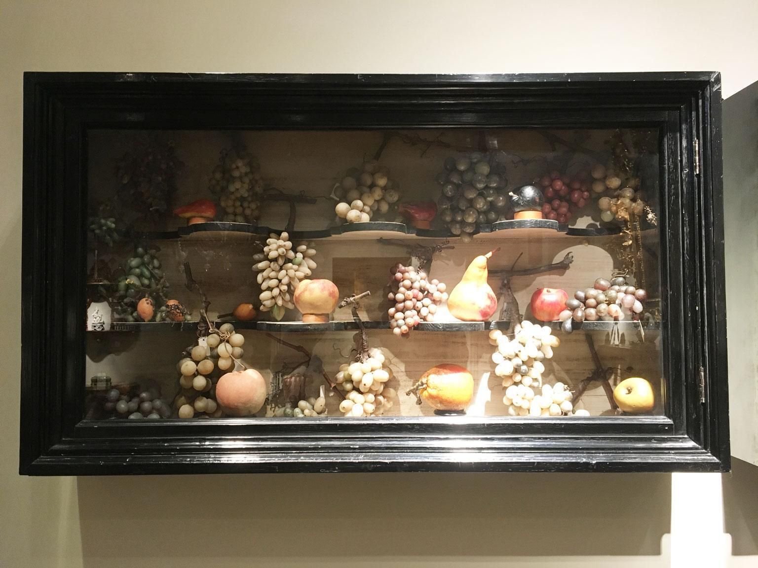 1850 Italy Pair Wunderkammer Vitrines With Natural Faux Fruits In Baroque Style photo Furniture