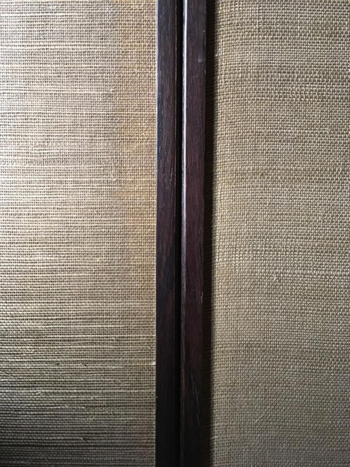 Italy Pair Of Post Modern Brown Oak Cabinet With Rafia Panels And Bronze Handles photo vinterior