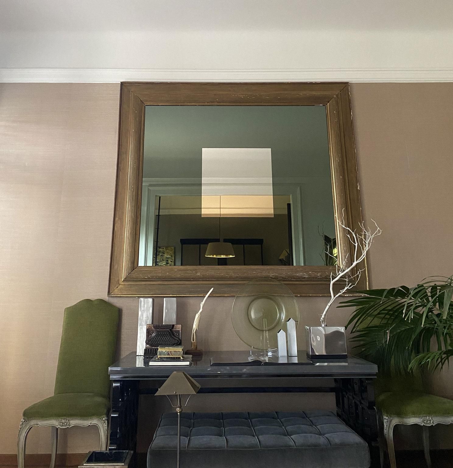 1960 Italy Post Modern Smoked  Mirror In Golden Wood Frame photo furniture
