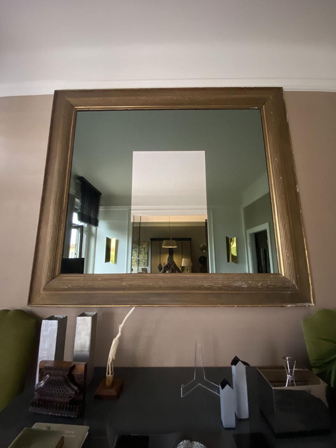 1960 Italy Post Modern Smoked  Mirror In Golden Wood Frame photo vintage