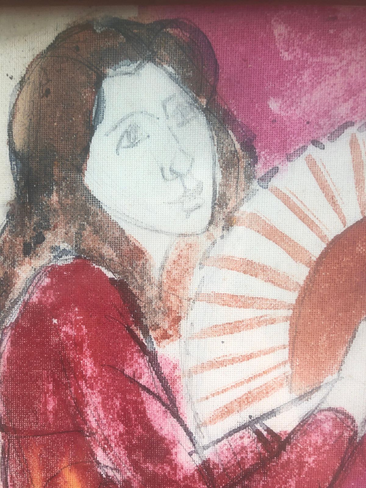 Jordi Curos Woman With Fan Mixed Media Painting 1979 photo 300.0