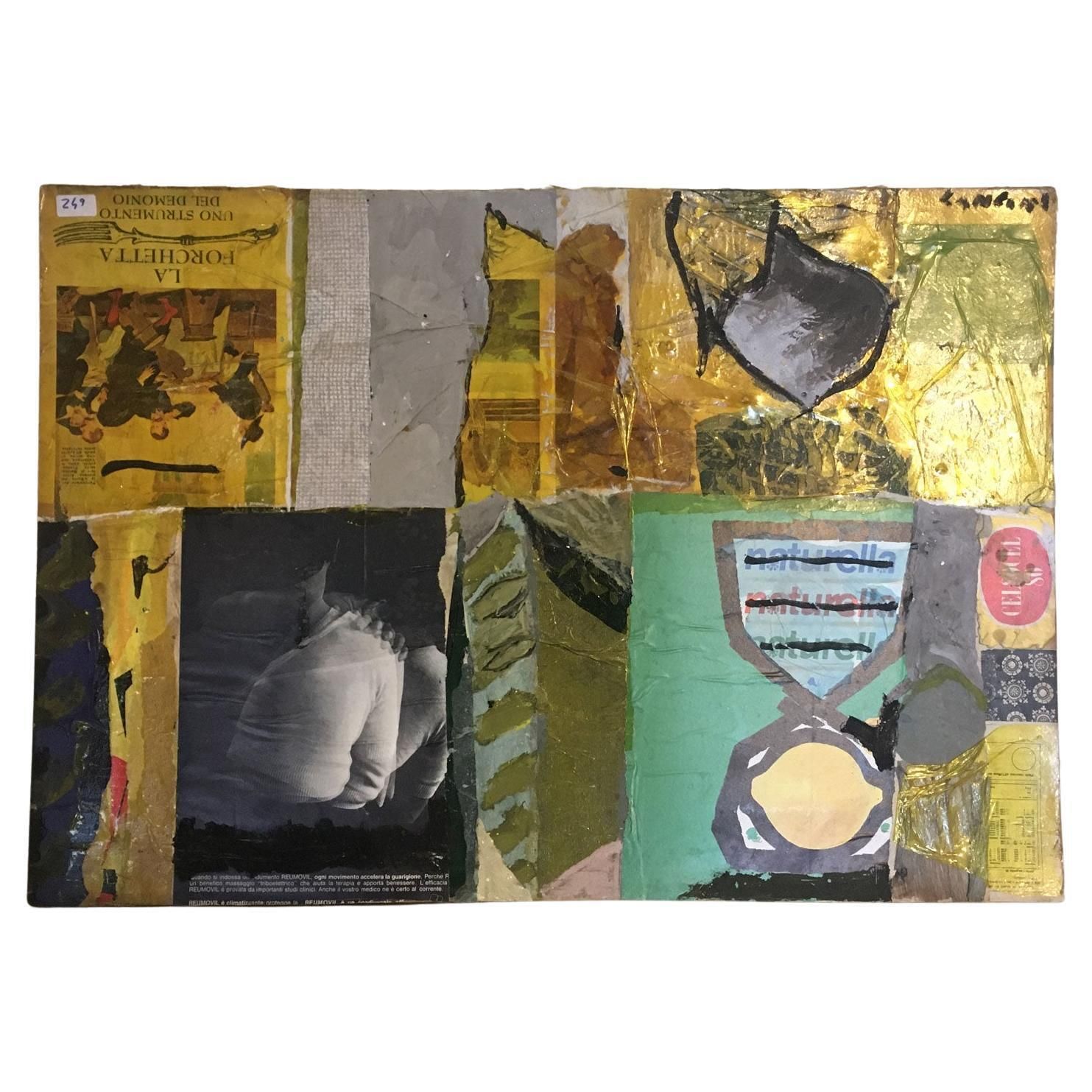 1965 Italy Abstract Painting And Paper Collage By Ermete Lancini