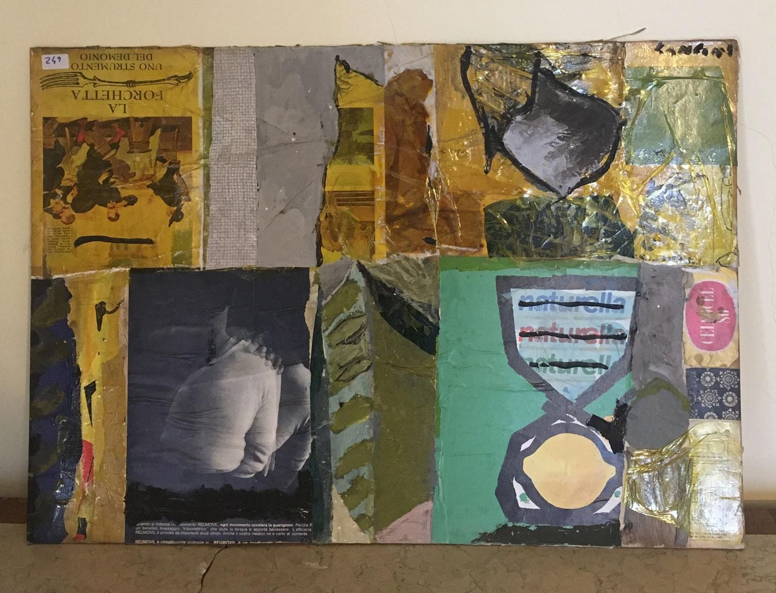 1965 Italy Abstract Painting And Paper Collage By Ermete Lancini photo for sale