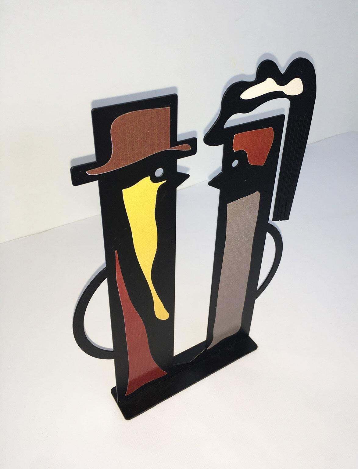 Italy 1980 Riccardo Dalisi Black Painted Metal Sculpture Amanti Lovers photo 389.0