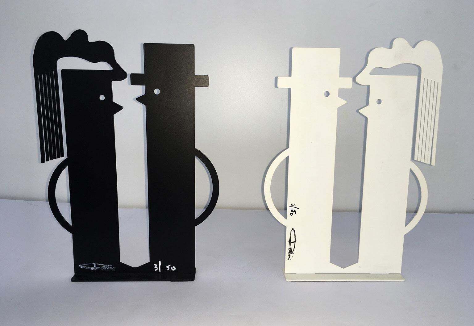 389.0 Italy 1980 Riccardo Dalisi Black Painted Metal Sculpture Amanti Lovers photo