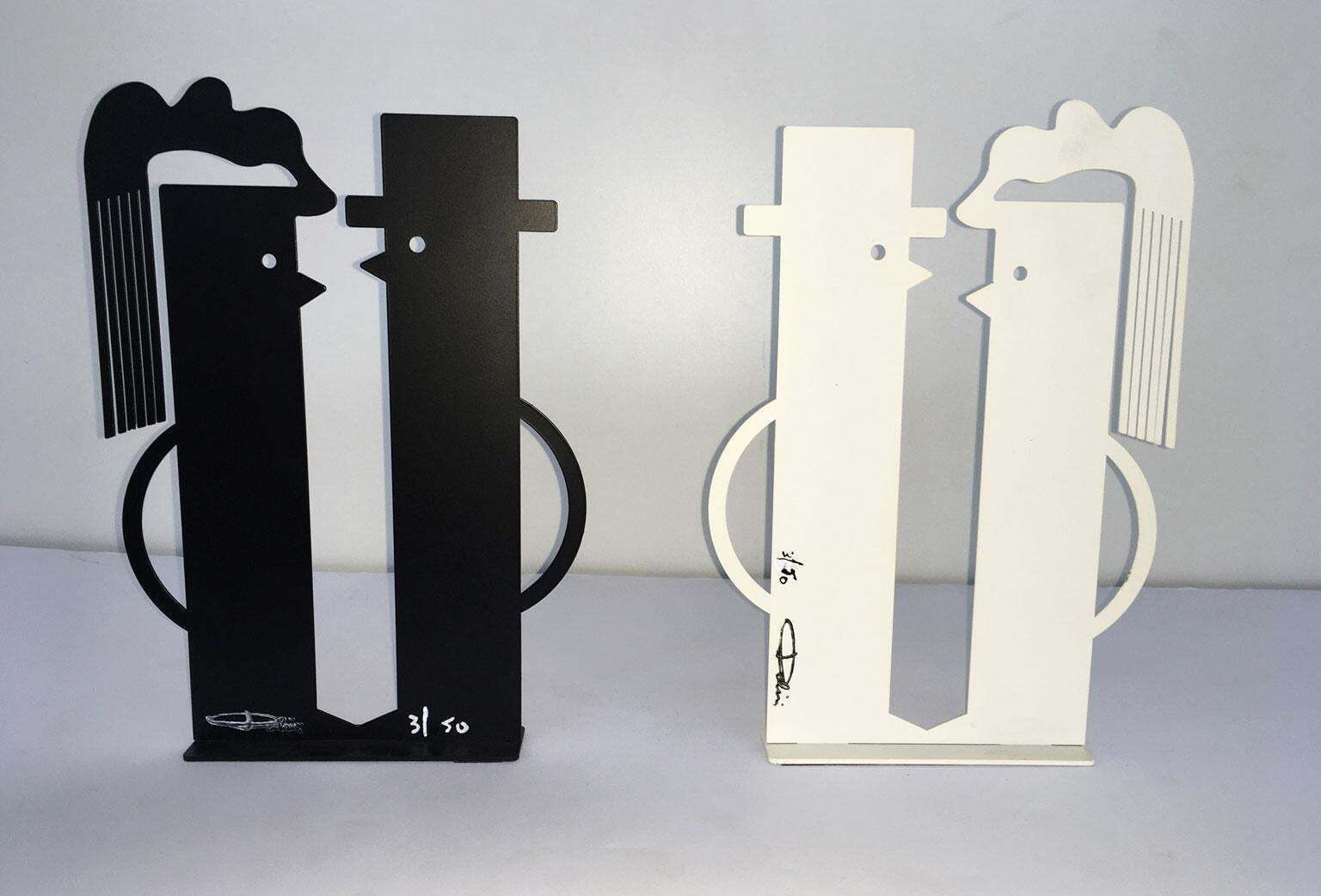 photo vinterior Italy 1980 Riccardo Dalisi Black Painted Metal Sculpture Amanti Lovers
