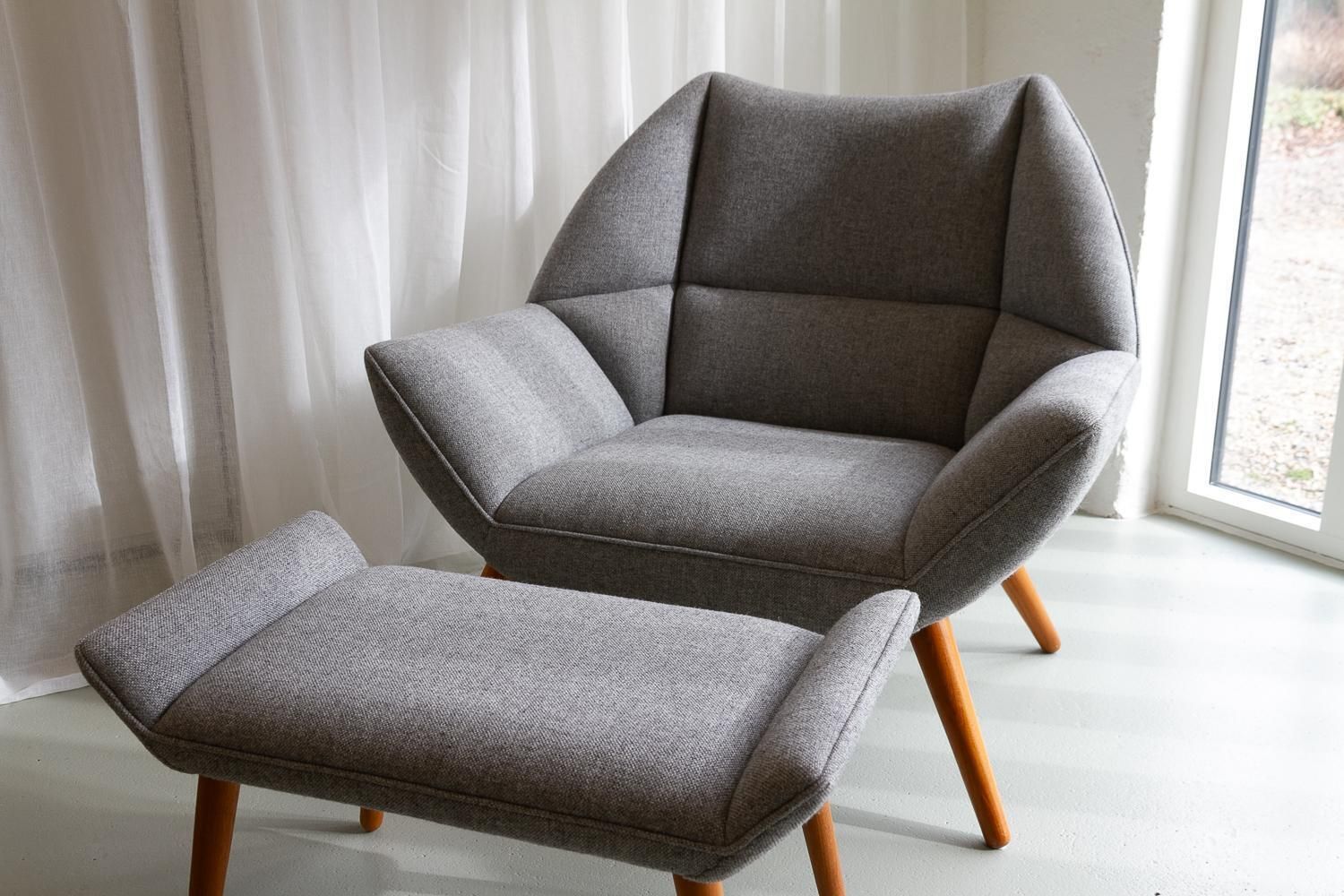 Danish Modern Easy Chair And Stool Model 12 By Kurt østervig, 2010s. photo for sale