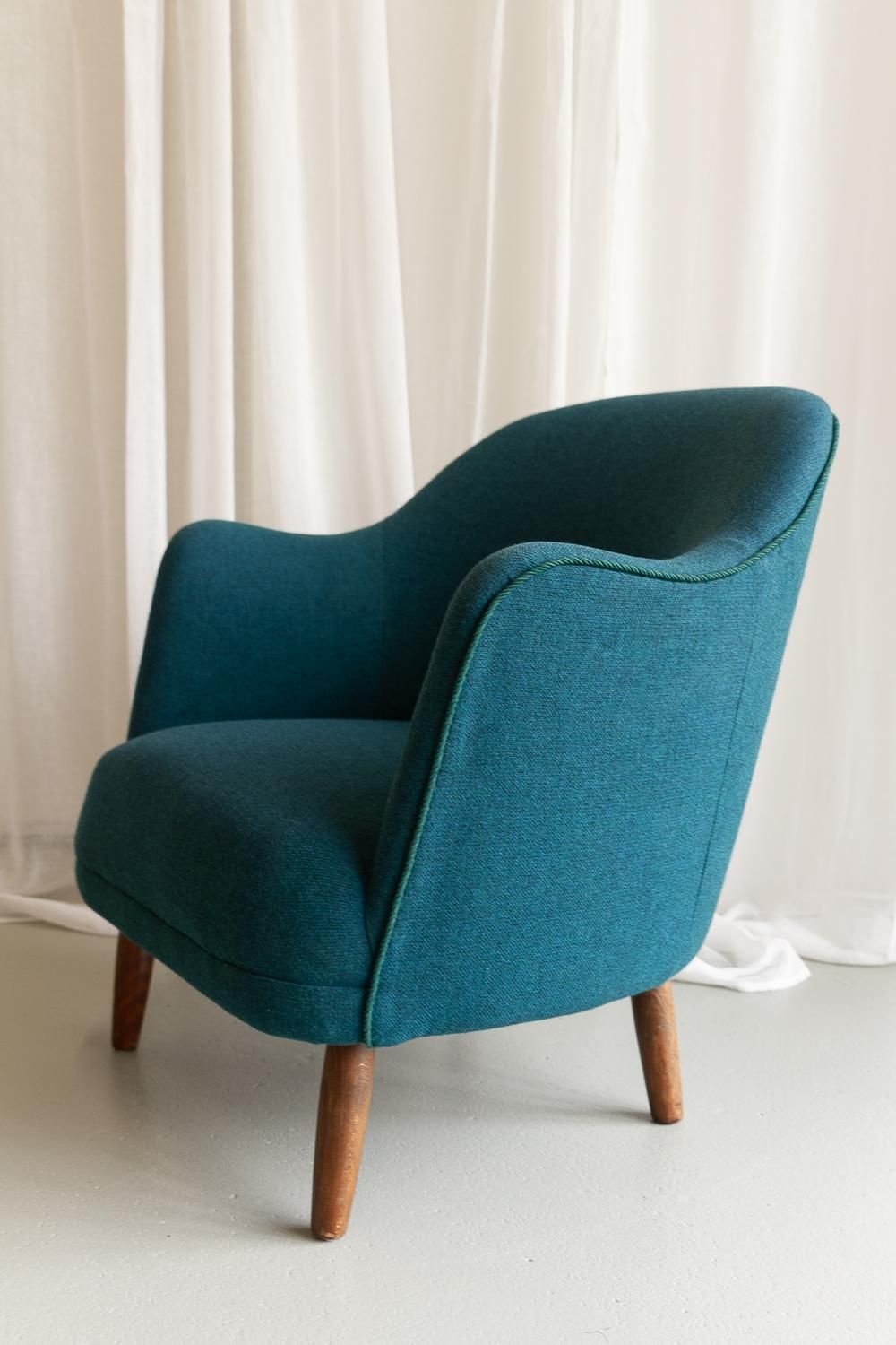 photo vinterior Danish Modern Easy Chair In Teal Blue, 1950s.