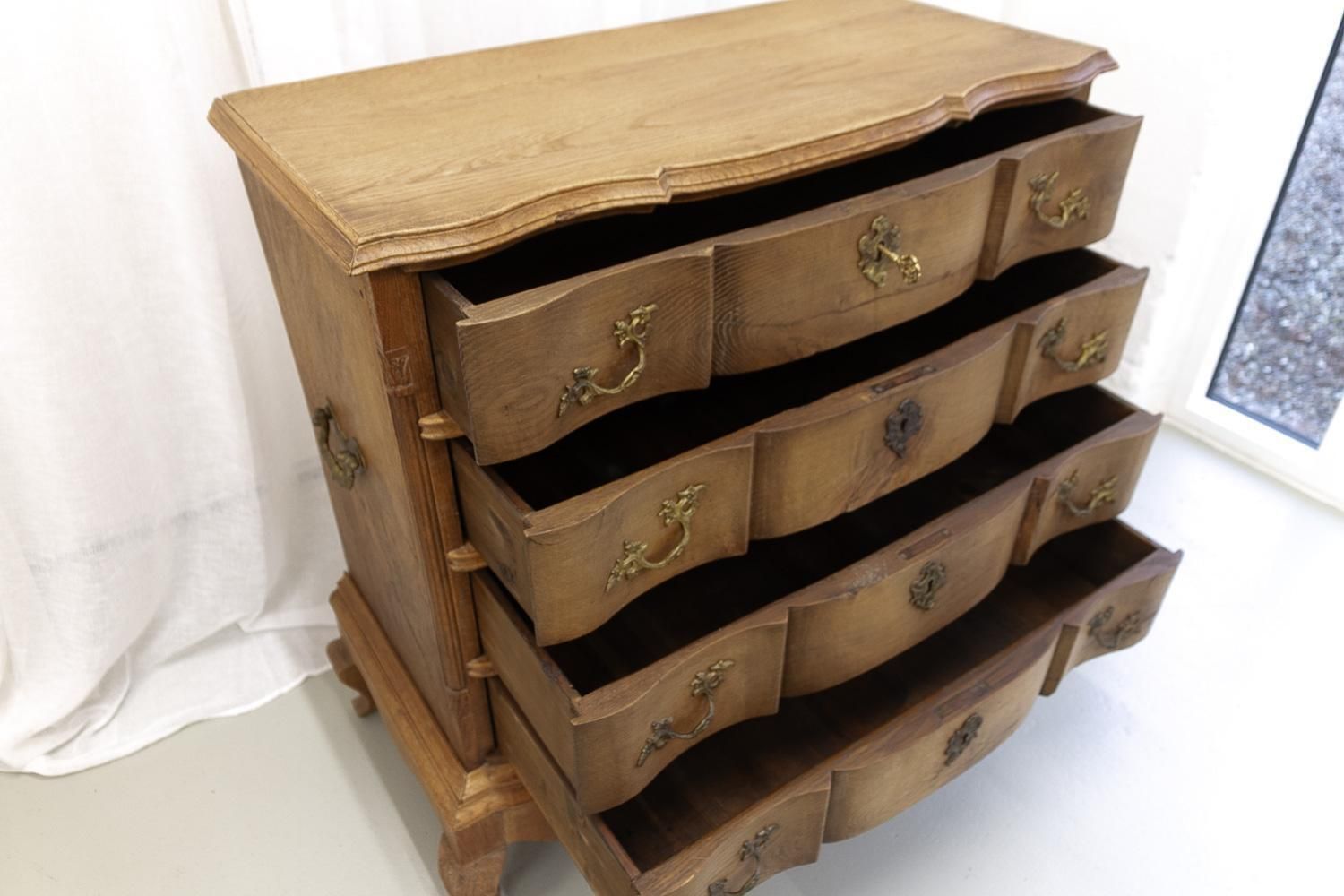Danish Rococo Serpentine Oak Chest Of Drawers, 1780s. photo buy