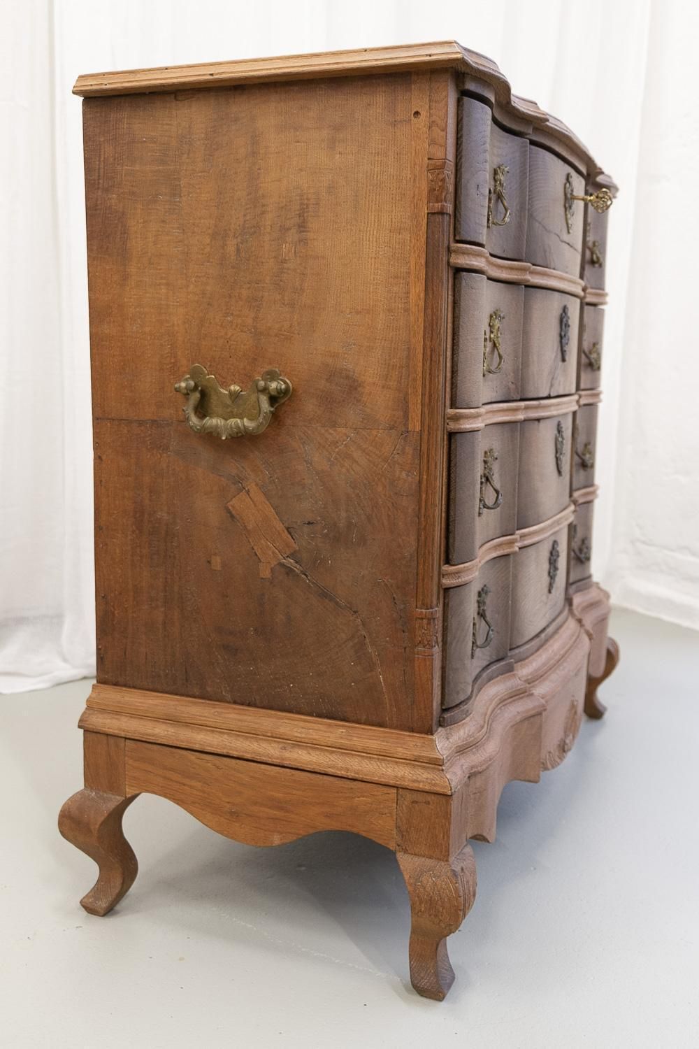 photo for sale Danish Rococo Serpentine Oak Chest Of Drawers, 1780s.
